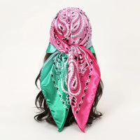 Satin Square Scarf Women Muslim Hijab Elegant 2025 Print Silk Neckerchief Shawl Wraps Headband Handle Hair Accessories Bandana Econic Blanks