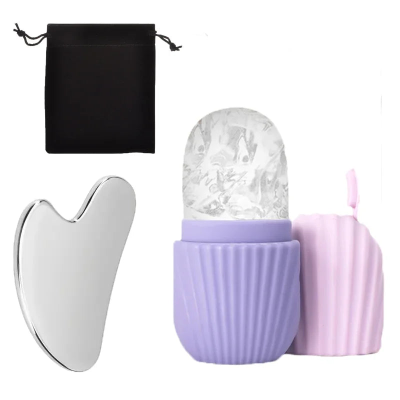 1/3PCS Ice Face Roller Stainless Steel Gua Sha Board Set Facial Massager Face Massage Roller Face Lifting Beauty Skin Care Tools Quick Pick Grocers