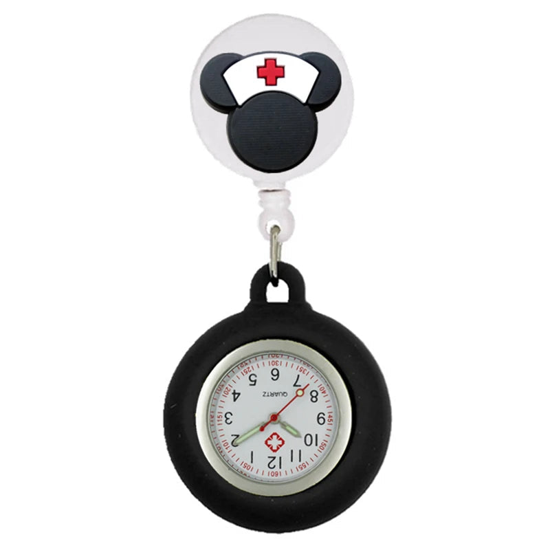 Retractable Lovely Cartoon Pattern Nurse Doctor Pocket Hang Clips Watches Colourful Hospital Medical Women Mens Badge Reel Clock Quick Pick Grocers