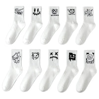 5/10 Pairs Men Women Graffiti Printed socks Street Style Soft Comfortable Sweat Absorbing Breathable Couple Sports Leisure Socks Quick Pick Grocers