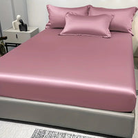 1 Simple Modern Satin Solid Color Fitted Sheet, Solid Color Ice Silk Bedspread For Bedroom, Bedding (Excluding Pillowcases) Quick Pick Grocers