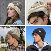 New Unisex Two-Tone Winter Hats Add Fur Lined Men And Women Fashion Warm Beanie Cap Casual Winter Knitted Hats Purest Peak