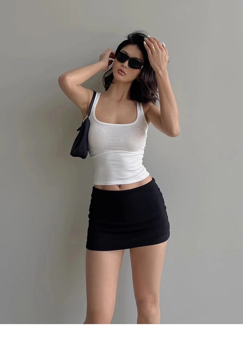 Women's Sculpted Square Neck Tank Top Summer Slim Fit Workout Athletic Crop Tops for Women Quick Pick Grocers