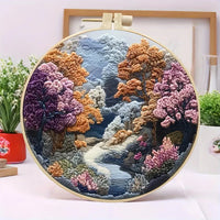 Beginners Hand Embroidery Kit - Mountain and Moon Landscape, Mixed Colors, Fabric Included - Perfect Handmade Gift Econic Blanks