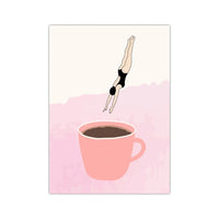 Retro Coffee Diving Poster Canvas Painting Good Morning Coffee Lover Print Wall Art for Living Room Home Kitchen Decor Frameless Quick Pick Grocers