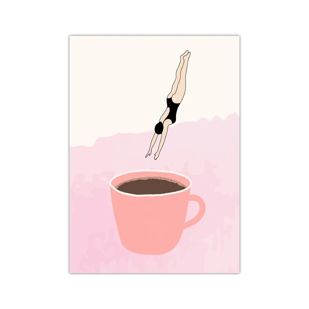 Retro Coffee Diving Poster Canvas Painting Good Morning Coffee Lover Print Wall Art for Living Room Home Kitchen Decor Frameless Quick Pick Grocers
