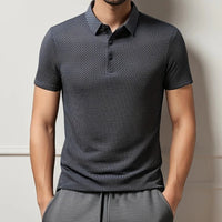 New Men's Business Casual Short Sleeved Bone Flower Solid Color POLO Shirt Fashion Breathable Comfortable Summer Versatile Top Quick Pick Grocers