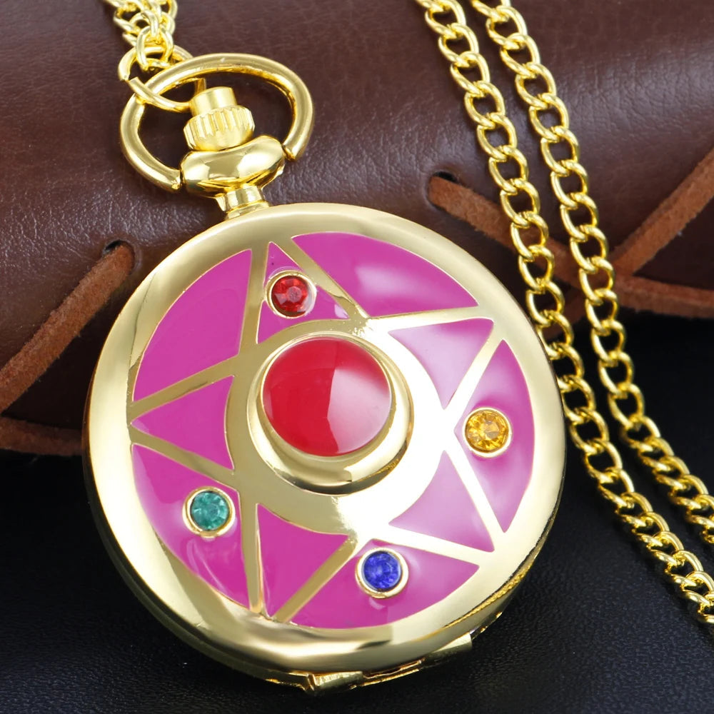 Japanese Anime Beauty Girl Gold Quartz Pocket Girl Vintage Fob Watch Children's Gift Women Pendant Necklace Souvenir Quick Pick Grocers