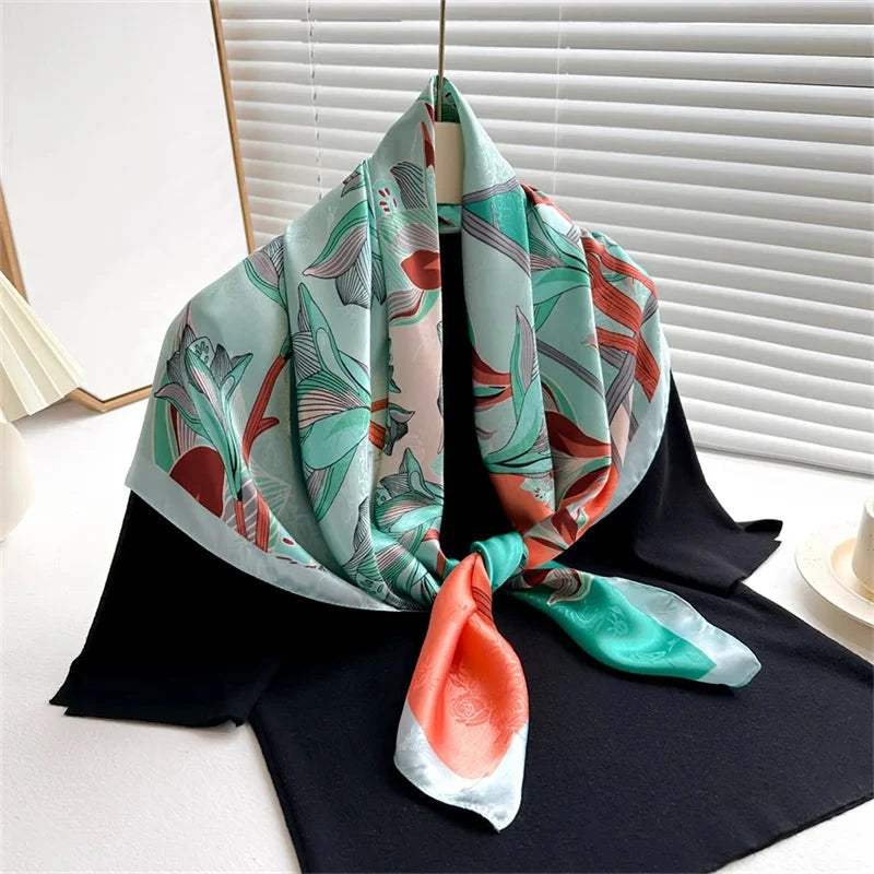 90*90Cm Square Scarf Twill Silk Feeling Women Head Shawls and Wraps Luxury Hair Tree Print Neck Scarves Hijab Bandana Pashmina Econic Blanks