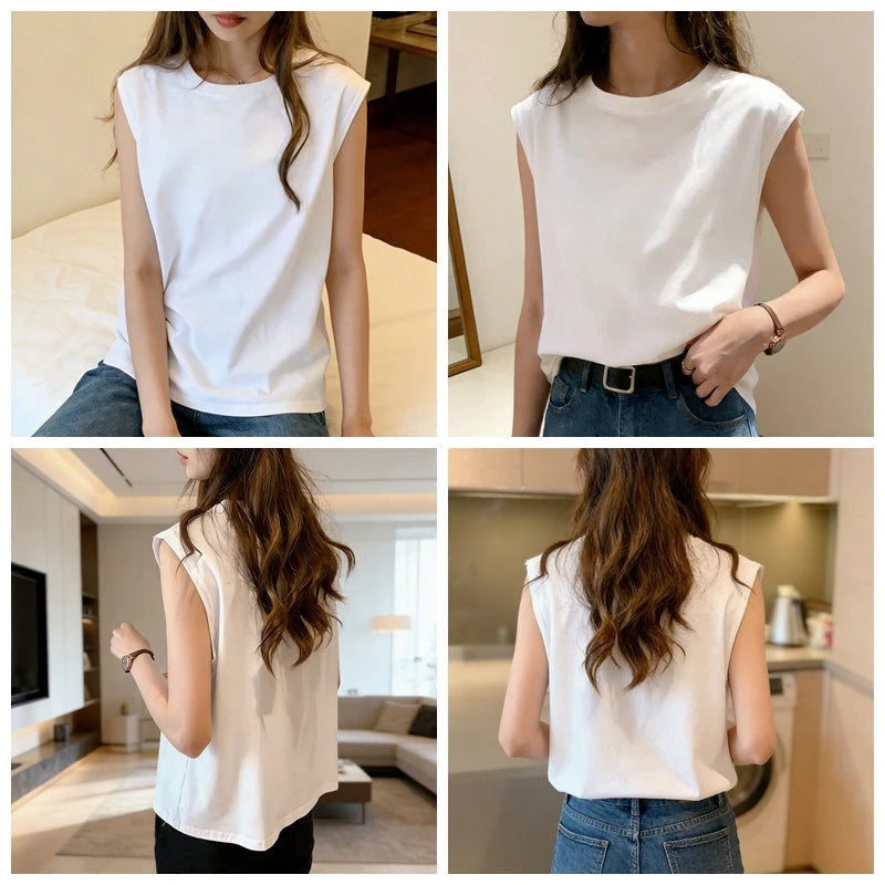 Woman Loose Sleeveless Tank Top Summer Casual Vest Basic Daily T-shirt Sweet Style Suitable For Students Stretchy Soft Lady Wear Quick Pick Grocers