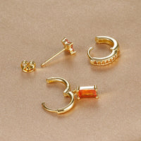 3PCS Fashion Orange Blue Zircon Hanging Earrings Set for Women Stainless Steel Flower Dangle Earring Piercing Jewelry Econic Blanks