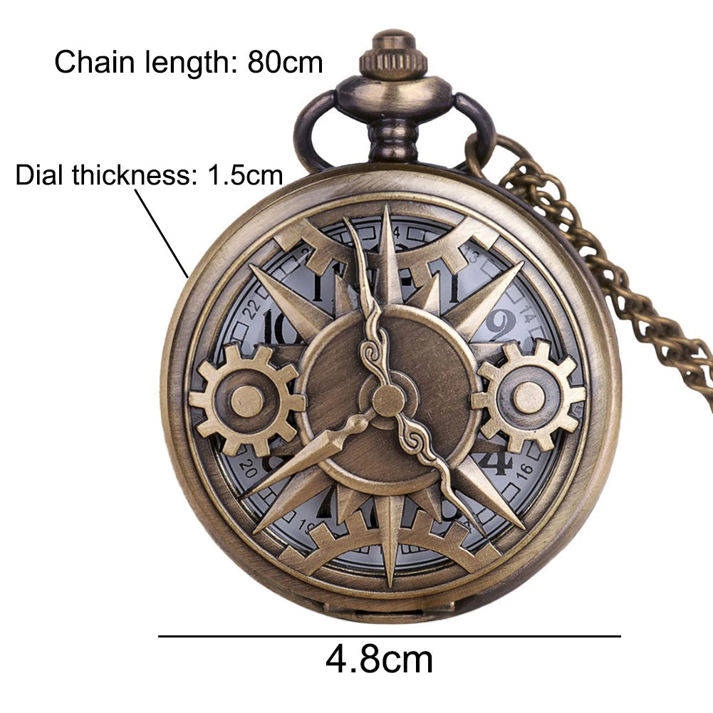 Exquisite Retro Bronze Steampunk Hollow Gear Design Quartz Pocket Watch with Necklace Chain Leisure Pendant Gift Men's Clock Quick Pick Grocers