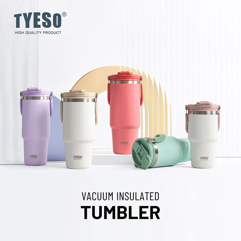 Tyeso Large-Capacity Thermoses Handle Vacuum Cup Dual-Drink Coffee Mug Stainless Steel Ice Cup Car Bottle Hot Cold Retention Quick Pick Grocers