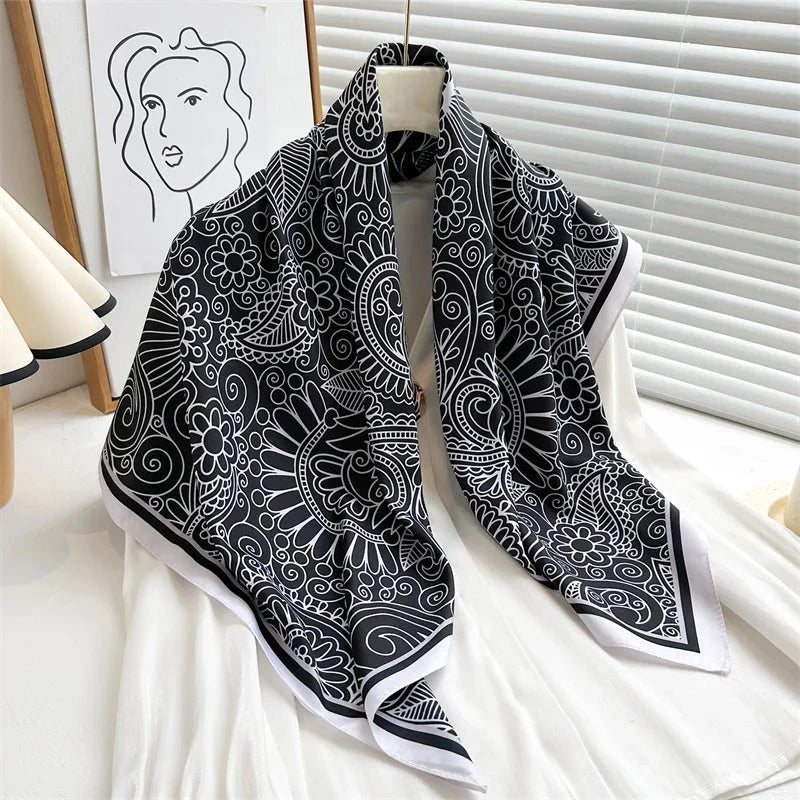 90*90Cm Square Scarf Twill Silk Feeling Women Head Shawls and Wraps Luxury Hair Tree Print Neck Scarves Hijab Bandana Pashmina Econic Blanks