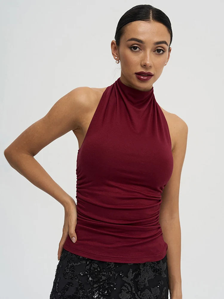 Sexy Backless Pure Color Summer New Women's Tank Top T-shirt Sleeveless Polyester Fiber Cross-Border Clothing Quick Pick Grocers