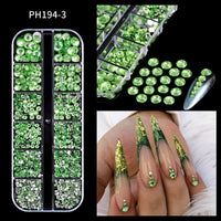 12Grids SS6-SS30 Mixed Nail Rhinestones Shiny Clear/Gold/Pink/Blue Diamond Flat-back Nail Gems Glass Stones Nails Decoration Econic Blanks
