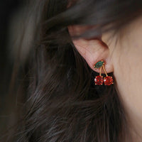 2024 Red Zircon Cherry Leaf Stud Earrings Women Piercing Jewelry For Fashion Crystal Dangle Party Prom Birthday Wedding Gifts Quick Pick Grocers