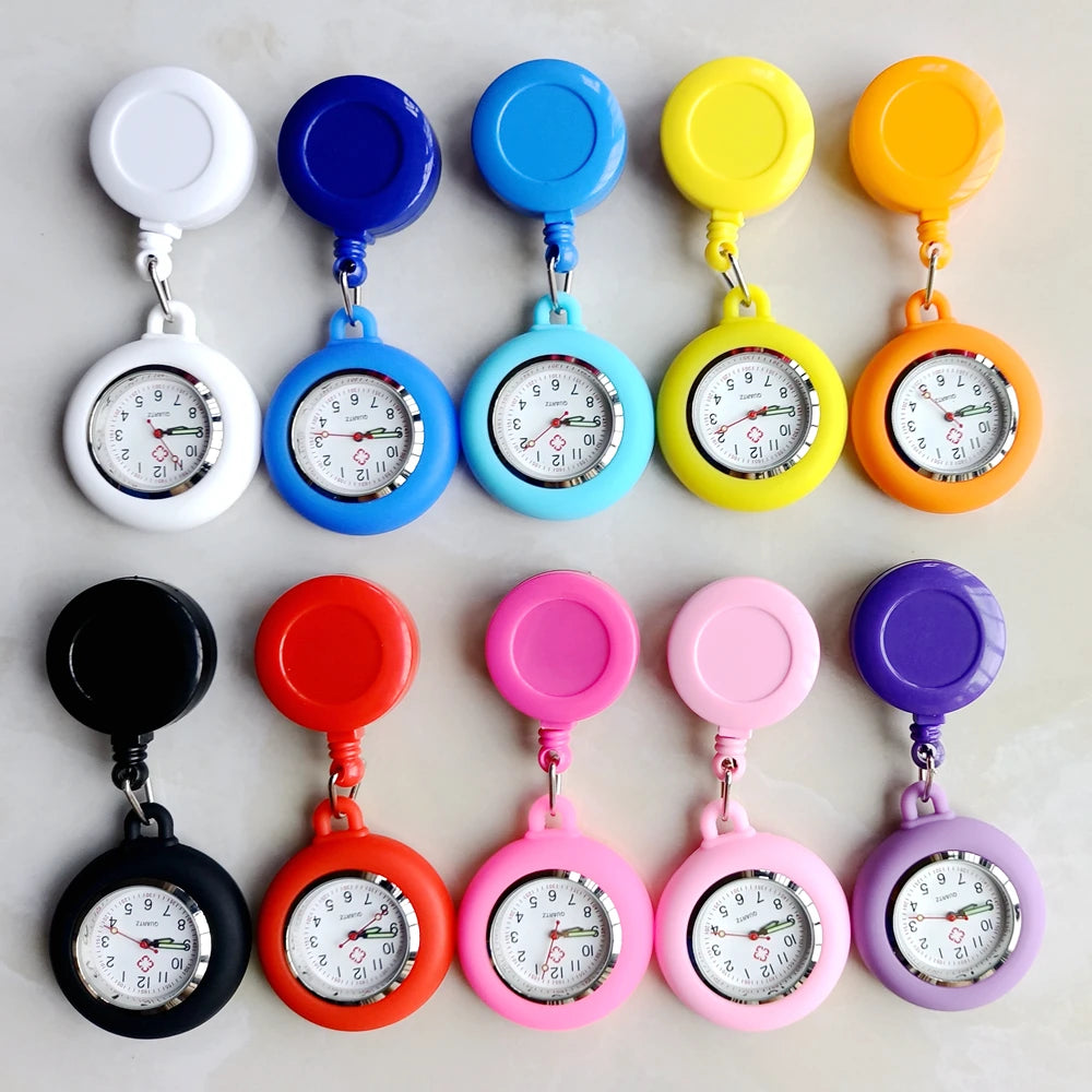 Retractable Blank Simple Nurse Doctor Hospital Pocket Watch Badge Reel Clip Hang Colourful Pendant Dress Watches Clock Quick Pick Grocers