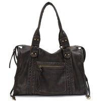 Vintage Washed PU Leather Large Capacity Tote Zip Pockets Braid Decor Shoulder Cross body Bag Unisex Women Daily Travel Handbag Quick Pick Grocers