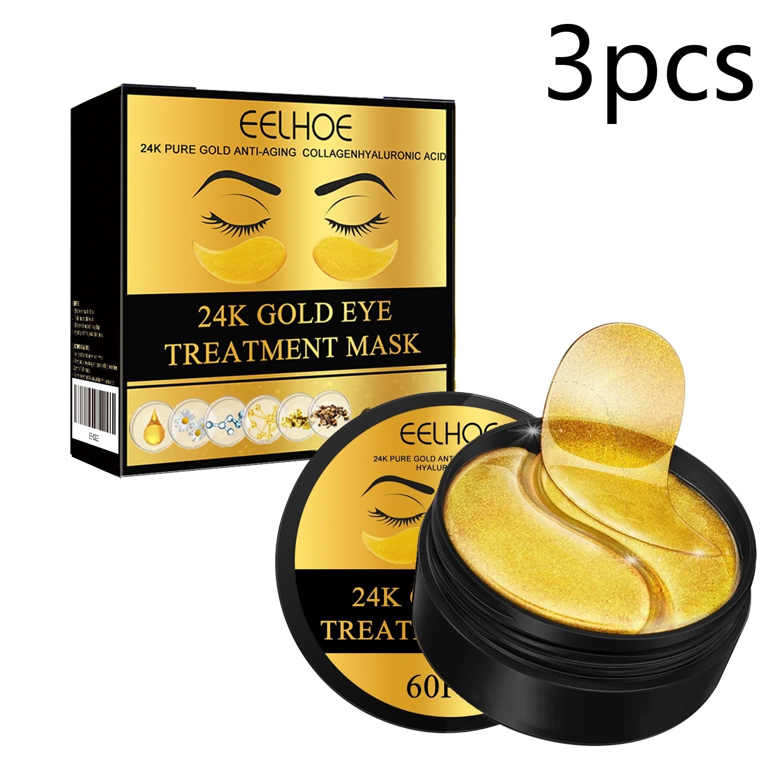24k Gold Under Eye Patches Pure Gold Anti-Aging Under Eye Mask Removal Eyebags Moisturizing Firming Eye Patches Anti Dark 60pcs Quick Pick Grocers