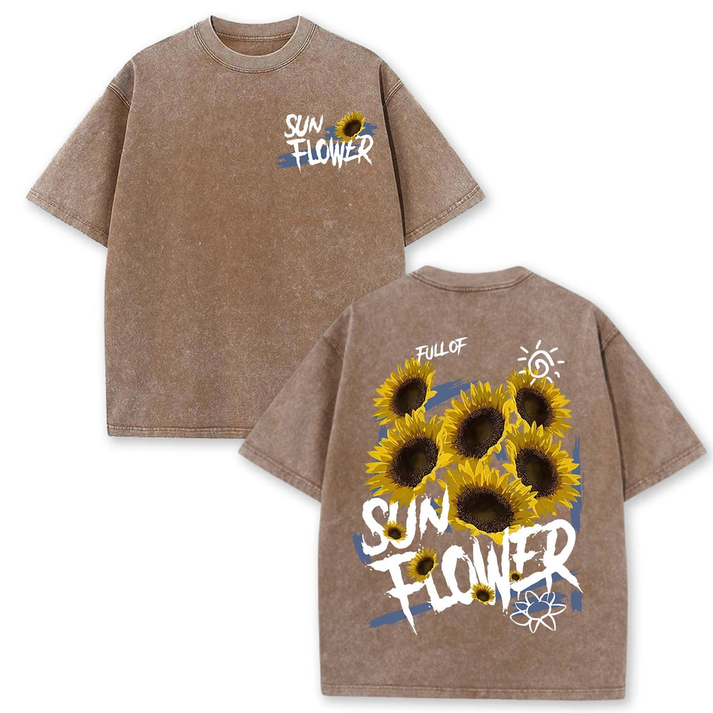 Lift Is Good Beautiful Sunflower Print Washed T Shirts Women Soft Cotton T-Shirt Street Creative Short Sleeve Summer Casual Tops Quick Pick Grocers