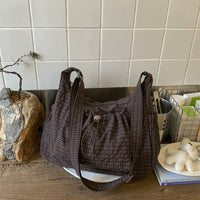 Korean Nylon Shoulder Bags Fashion Simple Plaid Zipper Tote Drawstring Pleated Cloud Bags New Commuter Crossbody Shoulder Bag Quick Pick Grocers