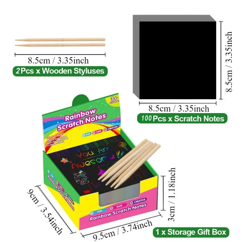 100PCS Rainbow Reveal Craft Kit with Wooden Stylus, Parent-Child Activity Gift for Kids Ages 5-12 (Non-Toxic Coating) Econic Blanks