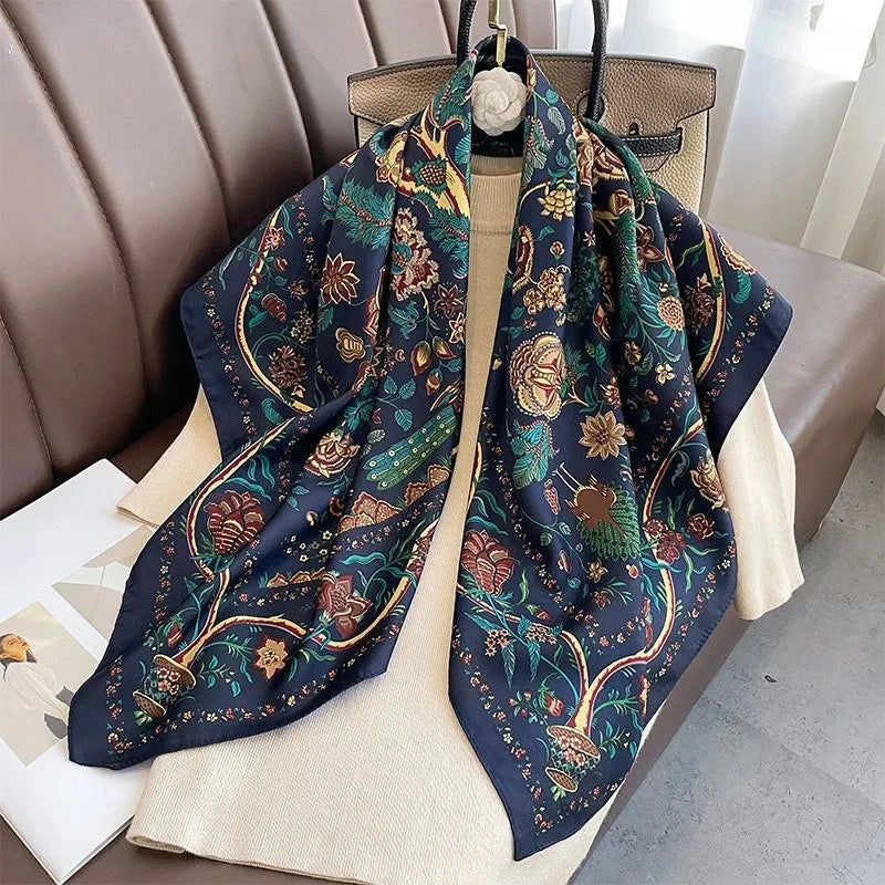 90*90Cm Square Scarf Twill Silk Feeling Women Head Shawls and Wraps Luxury Hair Tree Print Neck Scarves Hijab Bandana Pashmina Econic Blanks