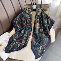 90*90Cm Square Scarf Twill Silk Feeling Women Head Shawls and Wraps Luxury Hair Tree Print Neck Scarves Hijab Bandana Pashmina Econic Blanks