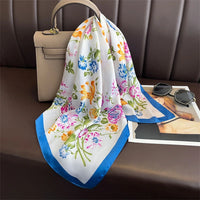 Bohemian Style Print Luxury Brand Silk Square Scarf Women Satin Shawls Neckerchief Wrap Scarves Bandana Hair Hjiab Floral Quick Pick Grocers