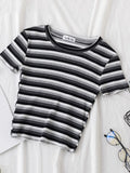 New T Shirt Women Rainbow Striped Tops Slim Fit t shirt Harajuku Tshirt Summer Short Sleeve Korean T-shirt feminina Clothes Tops Quick Pick Grocers