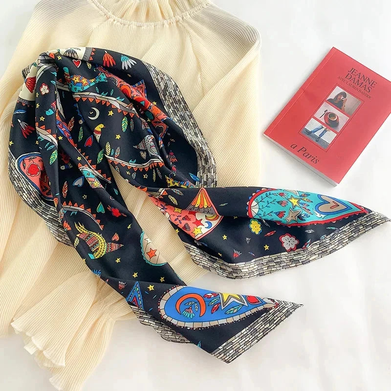 90*90Cm Square Scarf Twill Silk Feeling Women Head Shawls and Wraps Luxury Hair Tree Print Neck Scarves Hijab Bandana Pashmina Econic Blanks