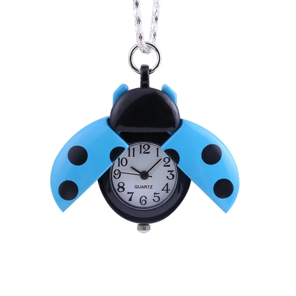 New Fashion Cute Small Golden Beetle Pocket Watchs With Chain Lightweight Necklace Pendant Clock Adult Children Ladybug Watch Quick Pick Grocers