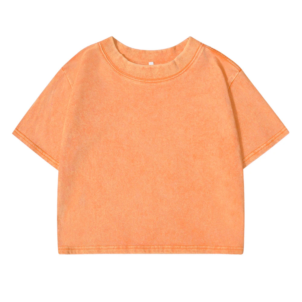 100% Cotton Washed T-Shirts For Women Loose O-Neck Crop Tops Y2k Street Female Clothes Summer Casual Vintage Short Sleeve Tees Quick Pick Grocers