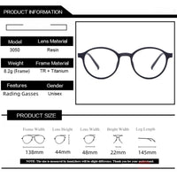 Ultralight Fashion Retro Round Glasses Frames Women TR90 Titanium Optical Prescription Men's Eyeglasses Frame H3050 Econic Blanks
