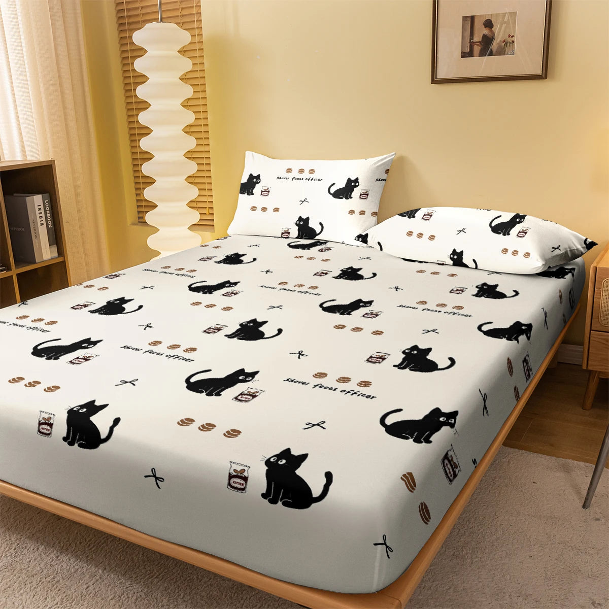 1 Cartoon Cute animal Cat printed matte Fitted Sheet, bedroom printed bed cover, bedding (excluding pillowcases) Quick Pick Grocers