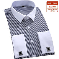 Men's Classic French Cuffs Social Dress Shirt Formal Business Standard-fit Long Sleeve Wedding Party Office Work White Shirts Quick Pick Grocers