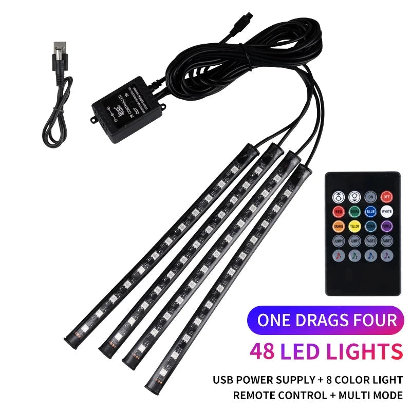 Neon LED Car Interior Ambient Foot Strip Light Kit Accessories RGB Backlight Remote App Music Control Auto Decorative Lamp Econic Blanks