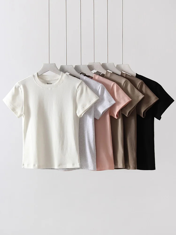 Basic T Shirts Women Cotton Slim Fit White Tops Summer Black Tees Crew Neck 100% Cotton T Shirt For Women Plain T-shirts Soft Quick Pick Grocers