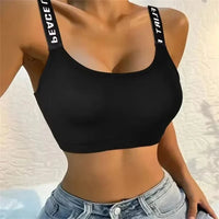 Sports Underwear Women Yoga Fitness Seamless Crop Top Wide Letter Straps Comfortable Workout Activewear Back Without Underwire I Quick Pick Grocers