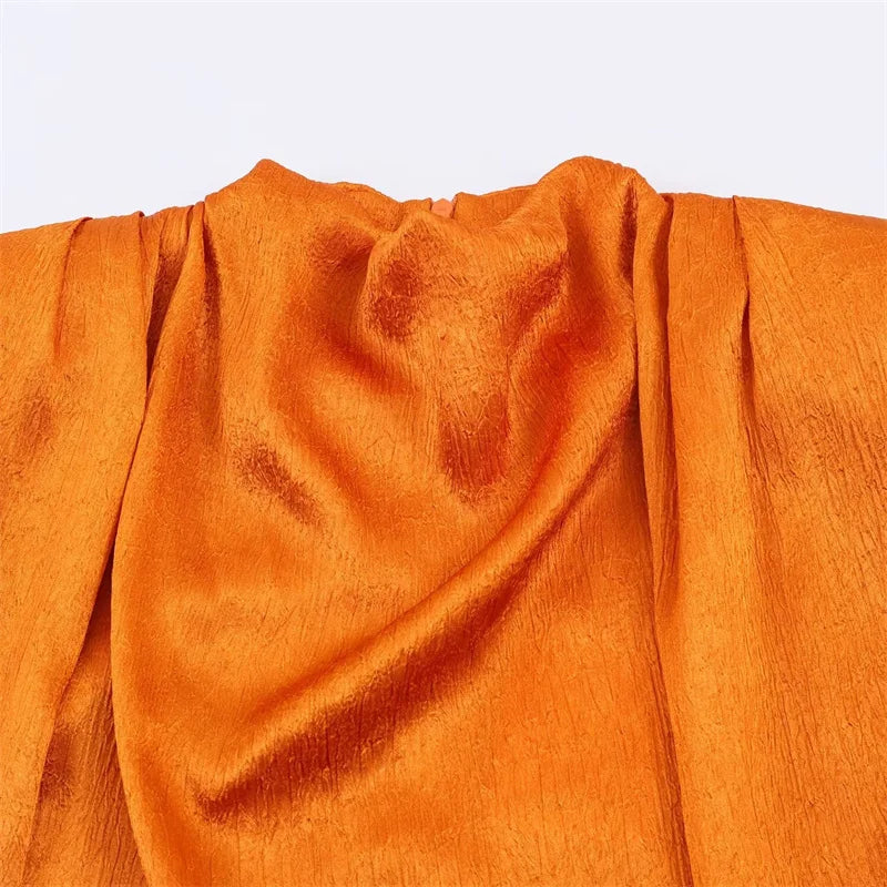 Women's Top 2026 Spring New Style Orange Sleeveless Satin Texture Long Ribbon Top Elegant and Stylish Unique Fashion Focus Quick Pick Grocers