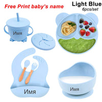Baby Feeding Plate Sets Suction Bowl Silicone Plate For Kids 6Pcs Children Tableware Personalized Name Dinner Dishes Cups Spoon Purest Peak