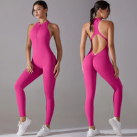 Sexy Hollow Backless Scrunch Sporty Jumpsuit Raises Butt Woman Gym Set One Piece Sport Suit Sleeveless Zip Yoga Fitness Overalls Quick Pick Grocers
