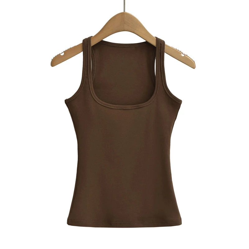 Women's Sculpted Square Neck Tank Top Summer Slim Fit Workout Athletic Crop Tops for Women Quick Pick Grocers