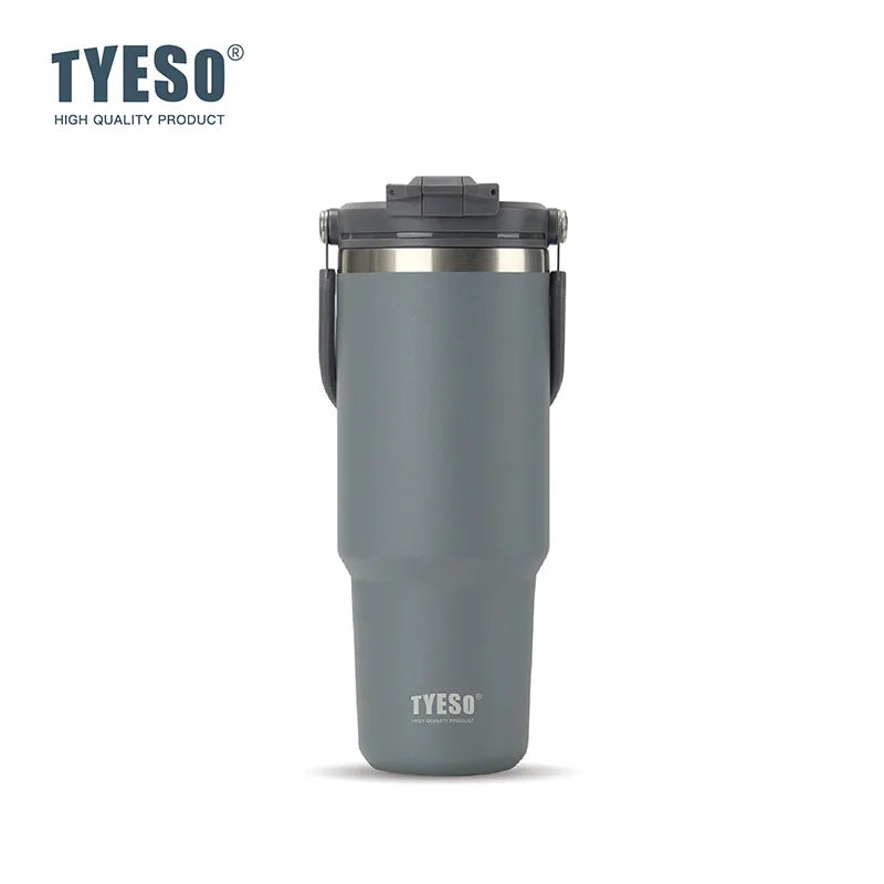 Tyeso Large-Capacity Thermoses Handle Vacuum Cup Dual-Drink Coffee Mug Stainless Steel Ice Cup Car Bottle Hot Cold Retention Quick Pick Grocers