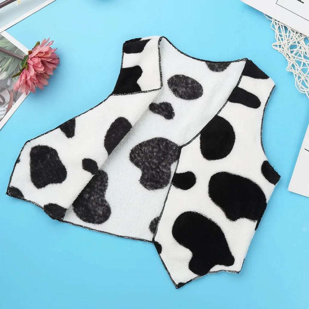 Black White Cowboy Cowgirl Costume Kids Halloween Party Fancy Dress Up Clothes Sleeveless Plush Cardigan Vest Waistcoat Tops Quick Pick Grocers