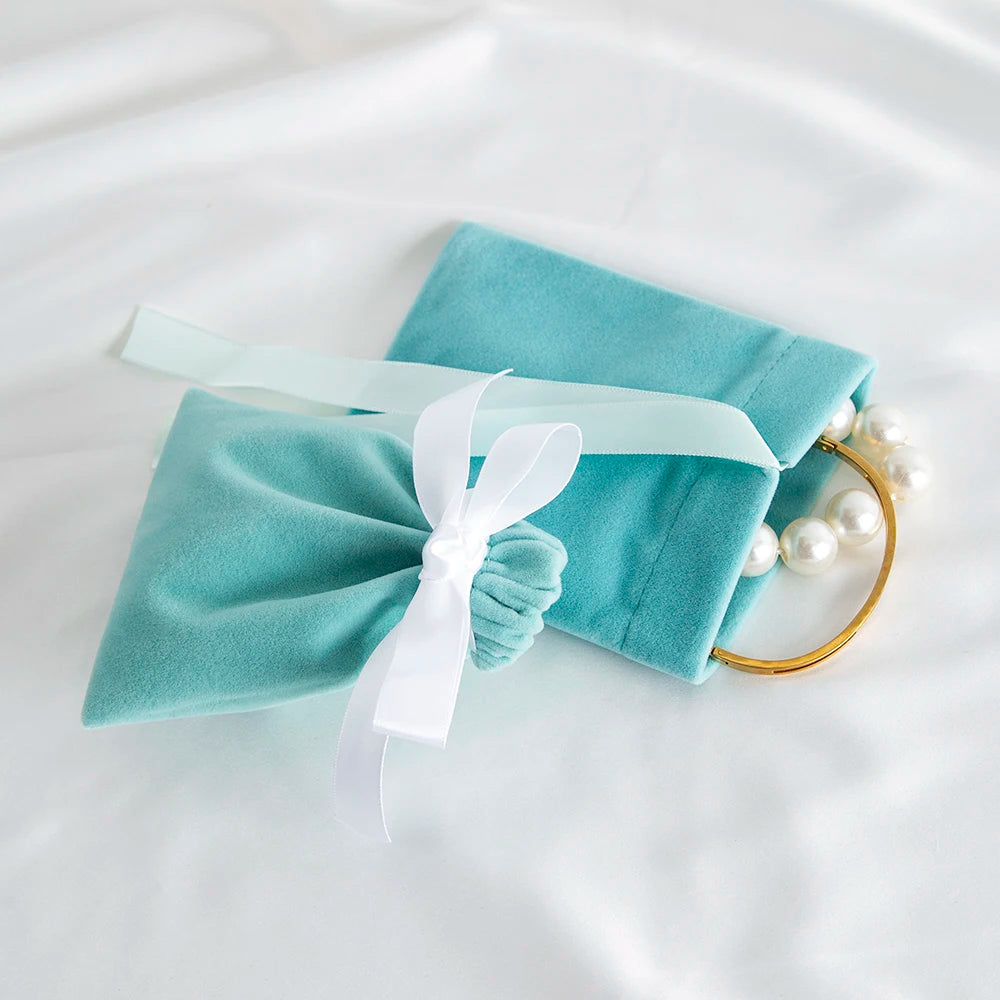 10pcs Green Jewelry Velvet Bag Ribbon Bowknot Pouches Gift Display Packing Storage Wedding Favors Travel Candy Drawstring Pocket Purest Peak