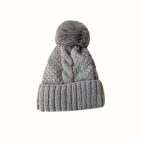 New Winter Twist Knitting Hat For Women Fur Pompom Thick Plush Cap Beanie Solid Color Ladies Warm Ski Snow Skullies Beanies Purest Peak