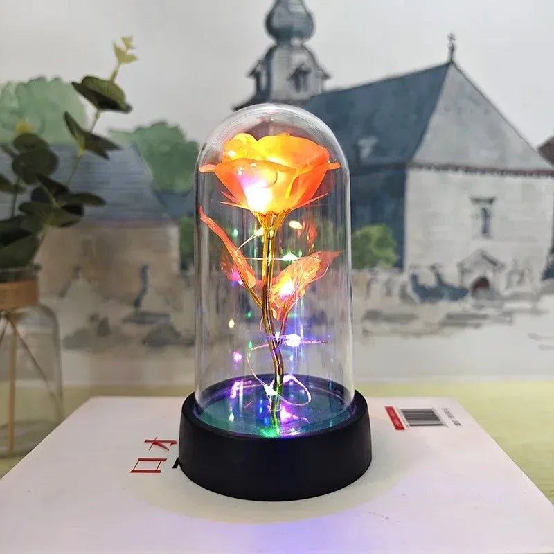 Artificial Rose Flowers Valentines Day Gift for Girlfriend Eternal Rose LED Light Foil Flower Wedding Decor Christmas Gifts Purest Peak Salt