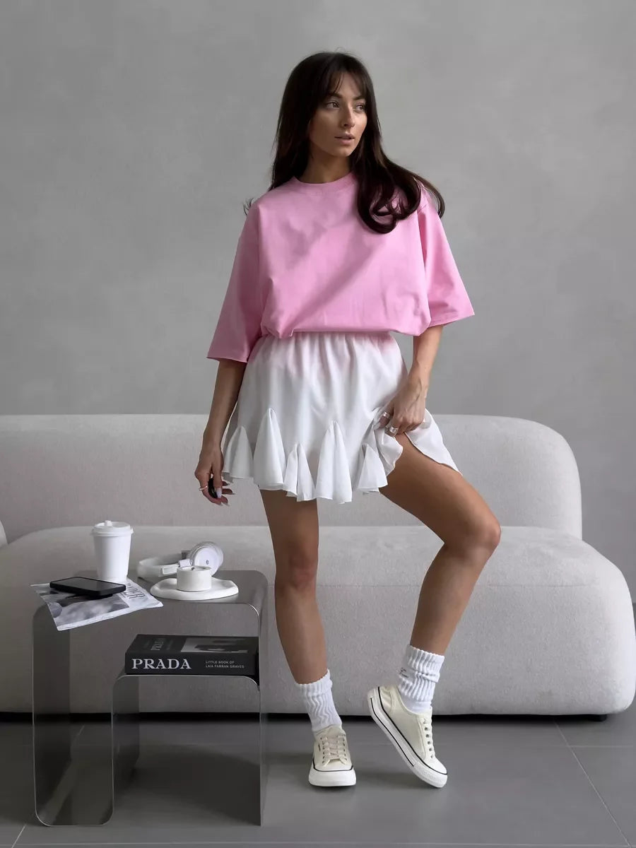 Hirsionsan Summer Casual Oversized T-shirts Women 100% Cotton Pink Loose Tees 2025 New Cusual Solid O Neck Female Aesthetic Tops Quick Pick Grocers